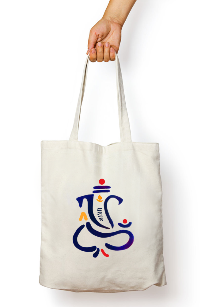 Unisex Tote Bag Zipper - Ganpati (white)