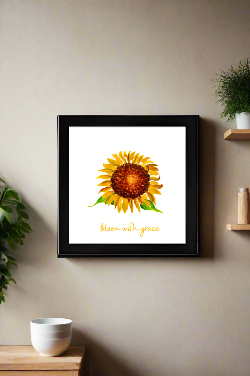 Sunflower - framed poster (black, white)