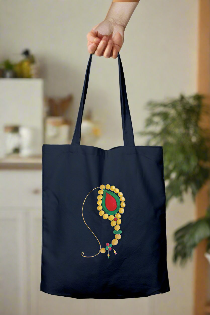 Nath Unisex Tote Bag Zipper (navy blue & white)