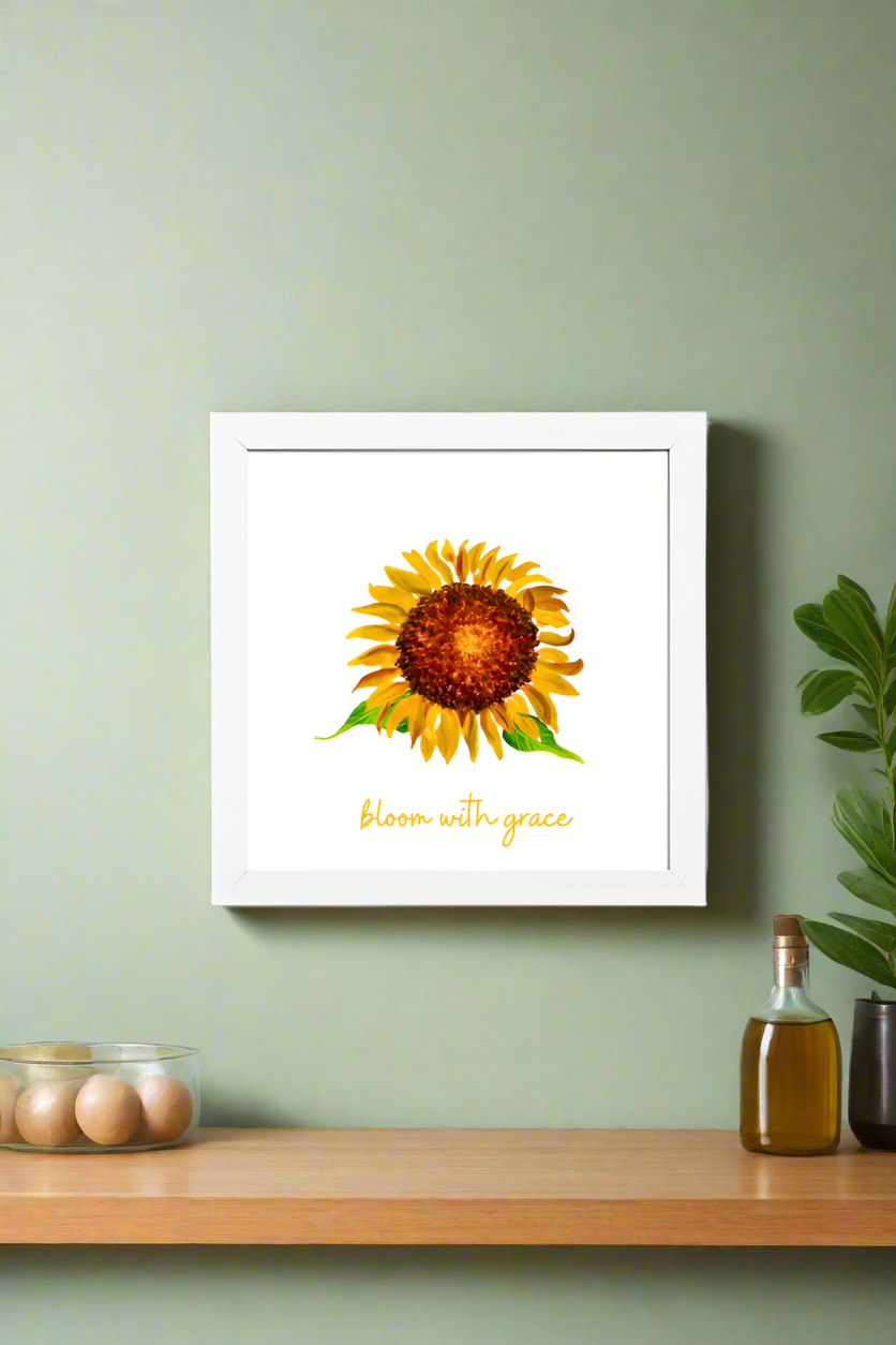 Sunflower - framed poster (black, white)
