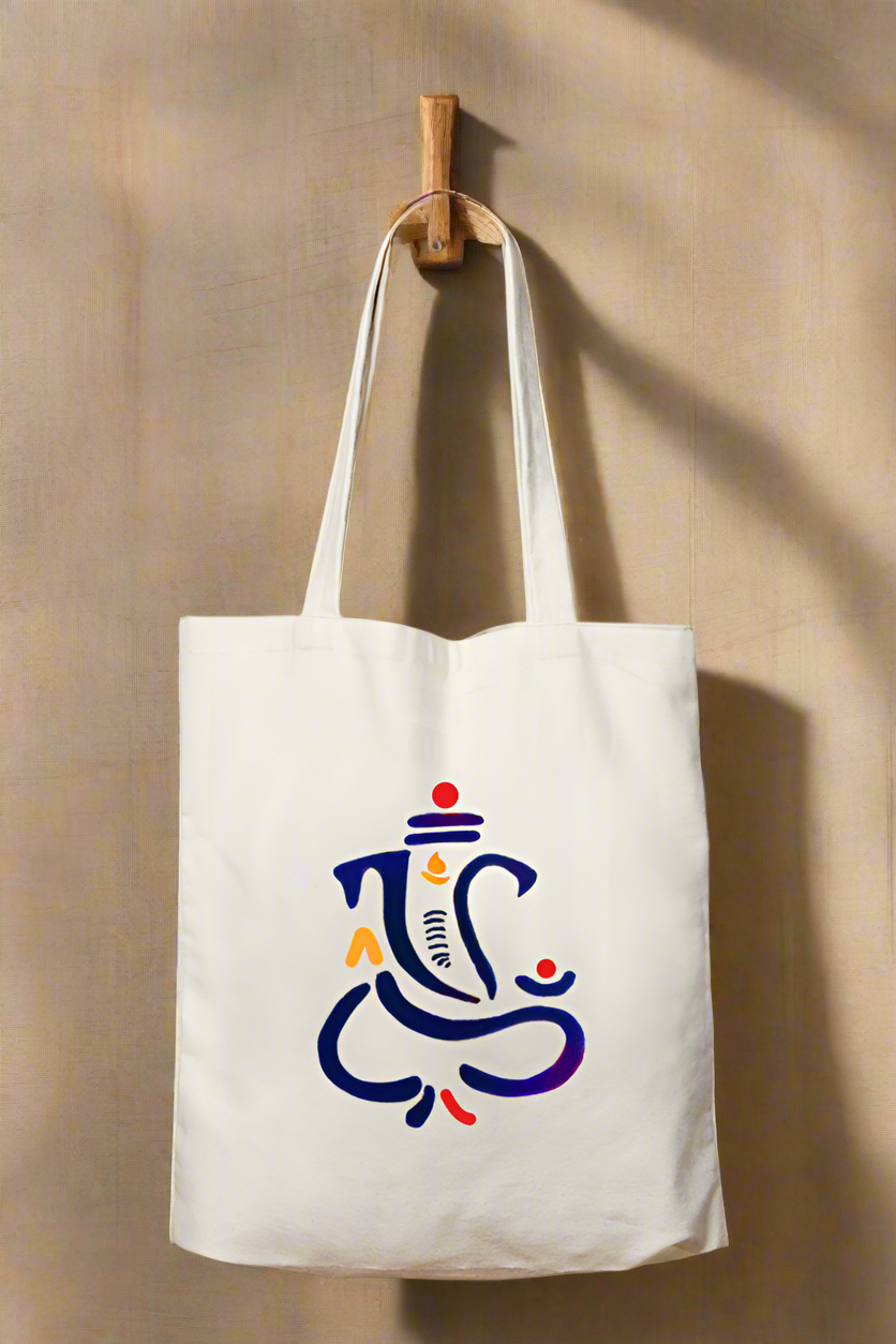 Unisex Tote Bag Zipper - Ganpati (white)