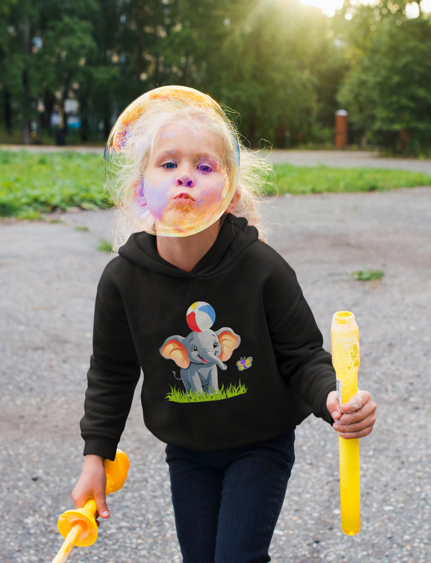 Girl's hoodie - Baby Elephant (black)