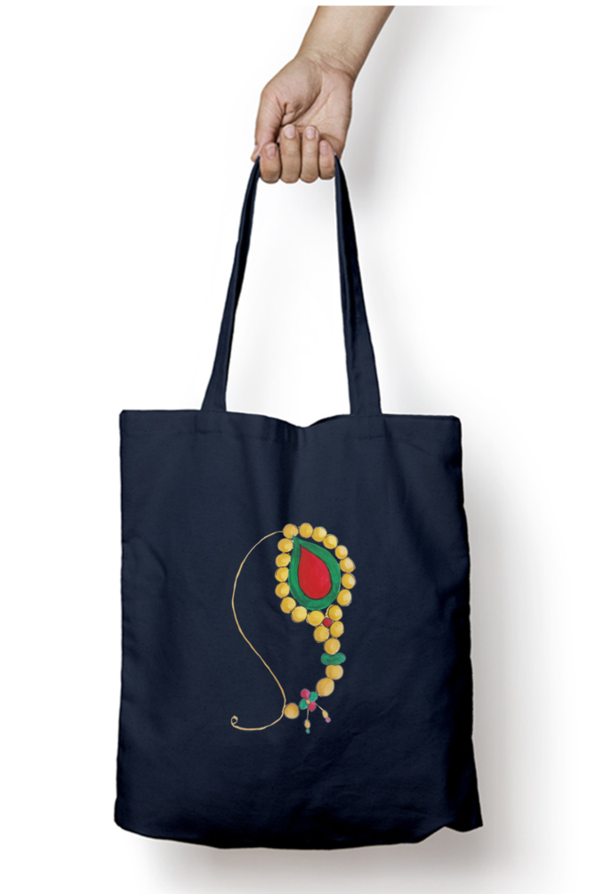 Nath Unisex Tote Bag Zipper (navy blue & white)