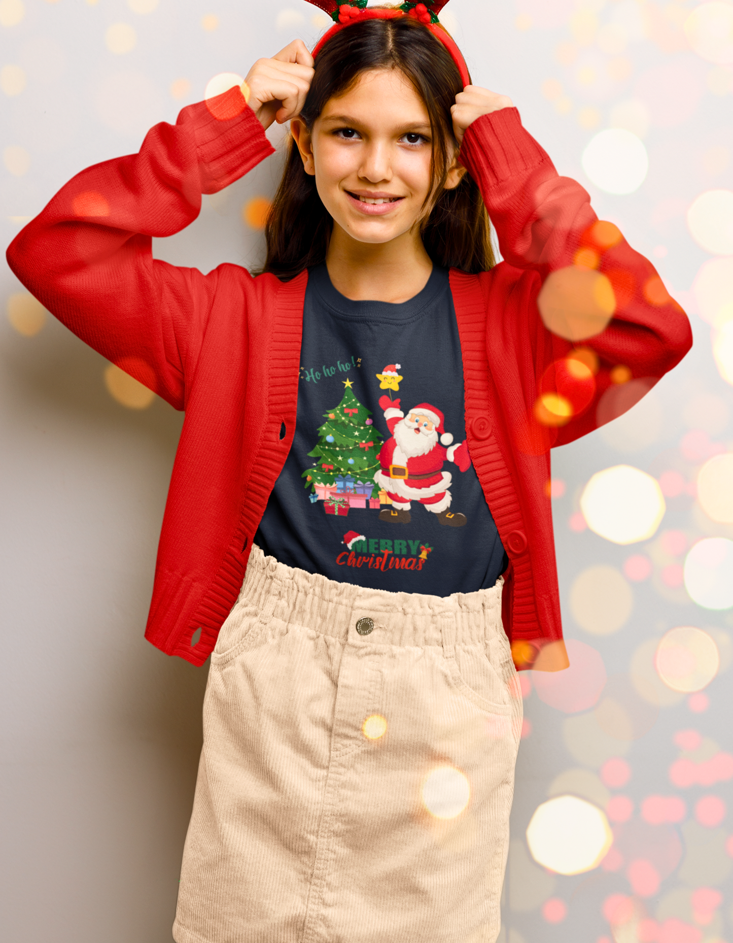 Santa Claus Girl's T-shirt (white, black, navy blue)